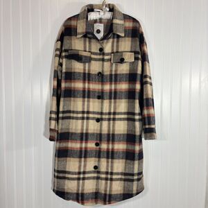 Pretty Garden Womens Plaid Shacket Size L Duster Soft Brushed Cabin Cozy NWT